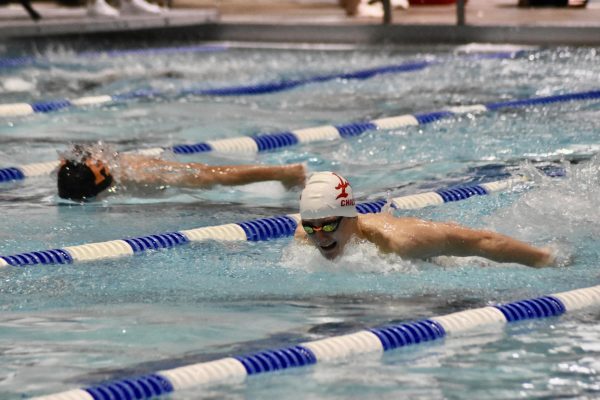 Junior James Chilton swims butterfly at Franconia. Rec. Center.